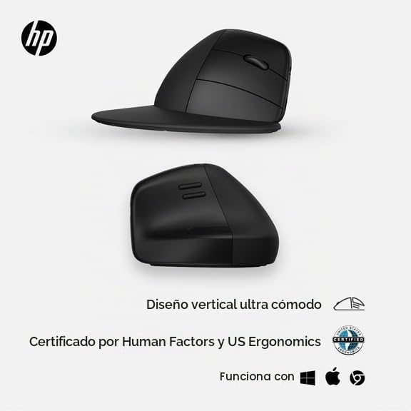 HP 920 - Ratón ergonómico vertical inalámbrico Bluetooth 5.3 y dong...