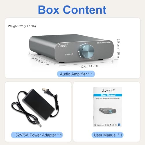 Aveek Amplificador de 2 canales para altavoz pasivo, sistema de mic...