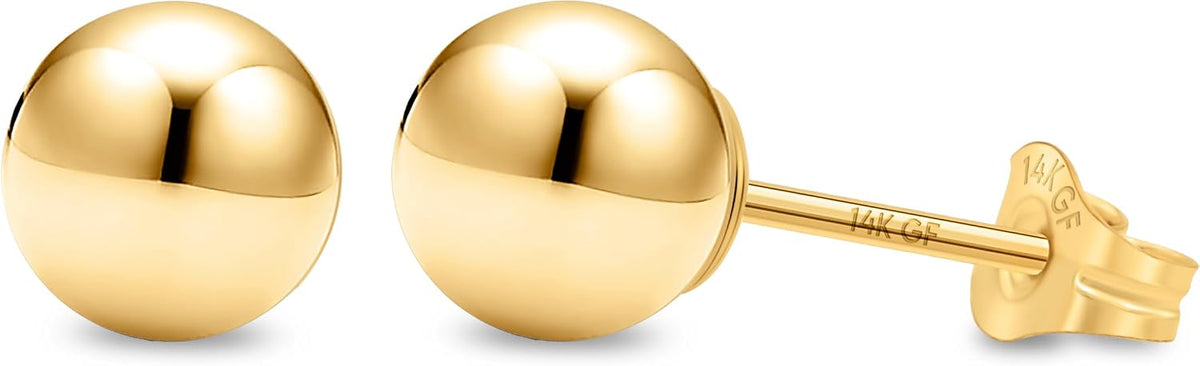 Kezef Aretes de bola rellenos de oro de 14 quilates para mujer, cap...