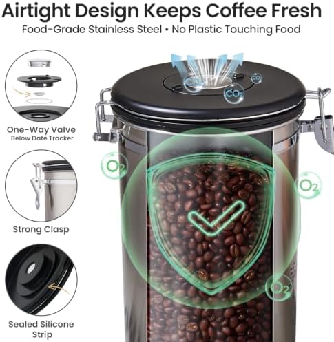 Veken Recipiente de café, 39 onzas, 2.2 libras, recipiente hermétic...