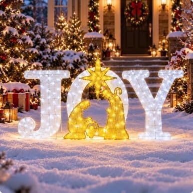 Decoración de letrero de alegría iluminado de Navidad con temporiza...