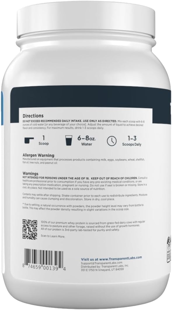 Transparent Labs Aislado de proteína de suero de leche, 30 porcione...