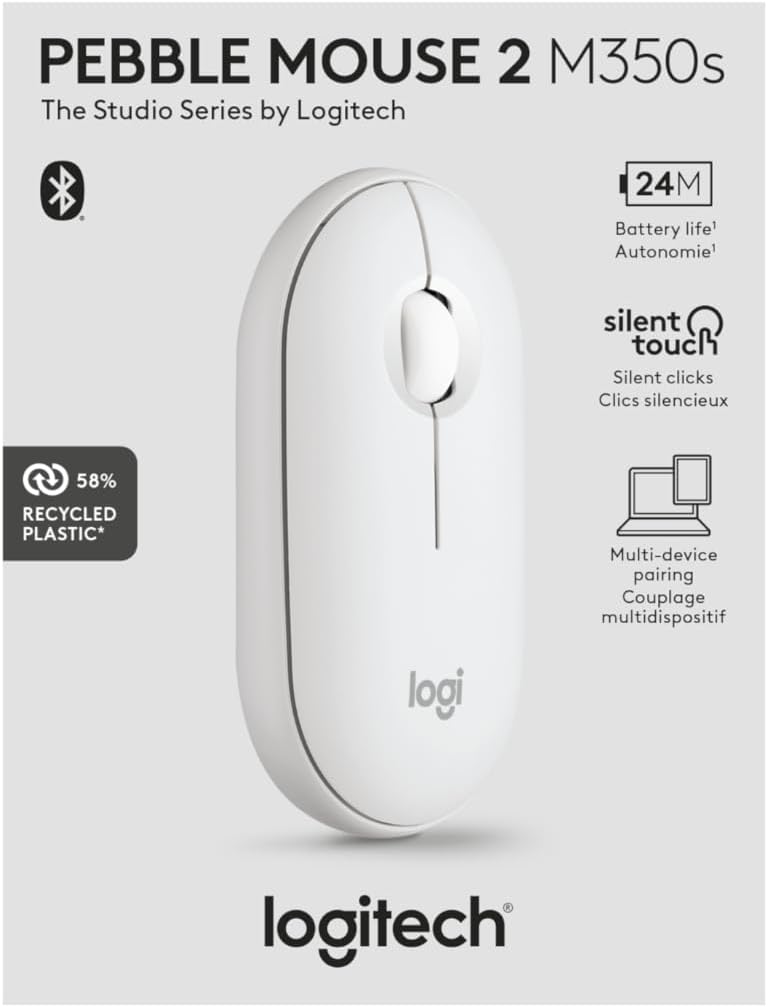 Ratón inalámbrico Bluetooth Logitech M350s Pebble 2 - Tonal blanco...