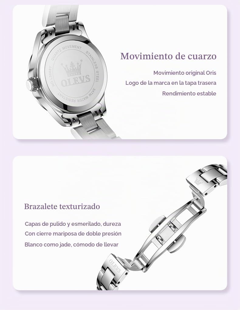 OLEVS Reloj Mujer Reloj Analógico Luminoso Vestido de Acero Inoxida...