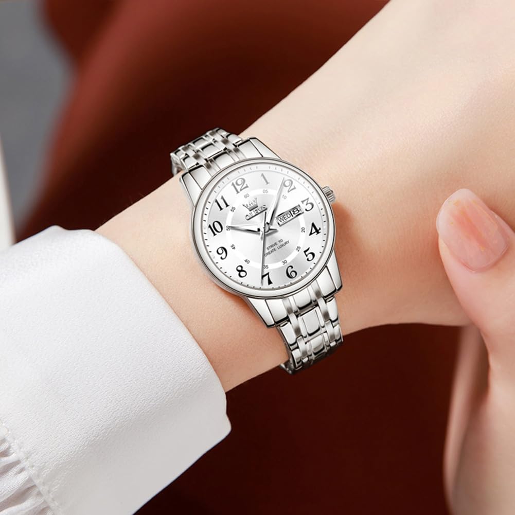 OLEVS Reloj Mujer Reloj Analógico Luminoso Vestido de Acero Inoxida...