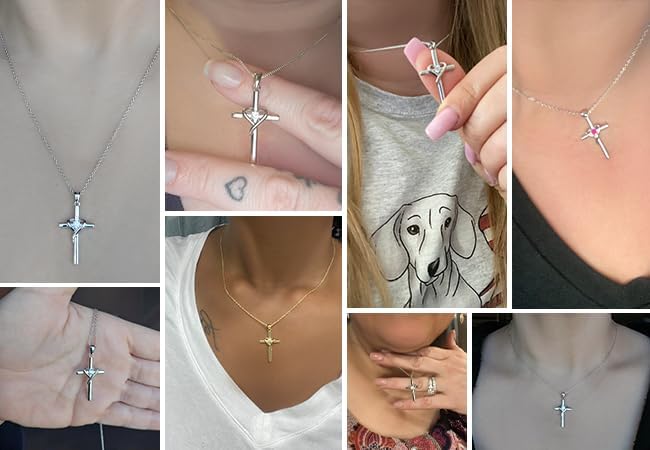 AmorAime Collar con cruz de plata de ley 925 para mujeres y hombres...