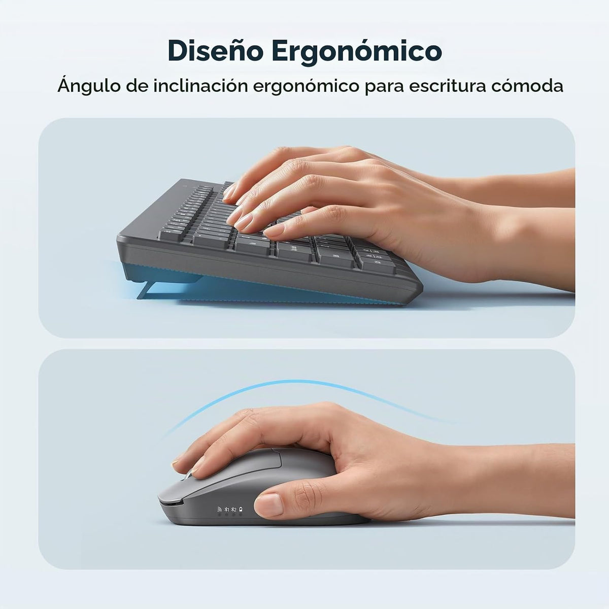 Teclado y mouse inalámbricos, juego silencioso de tamaño completo d...