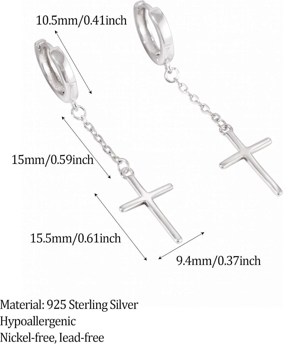 Aretes colgantes de plata de ley 925 con cruz para mujer, chapados...