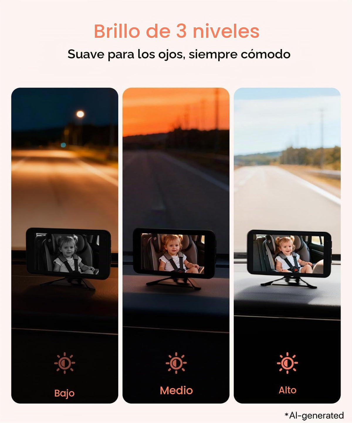 Babyvue Cámara de coche de bebé BV5, monitor 1080P de 5.2" para...