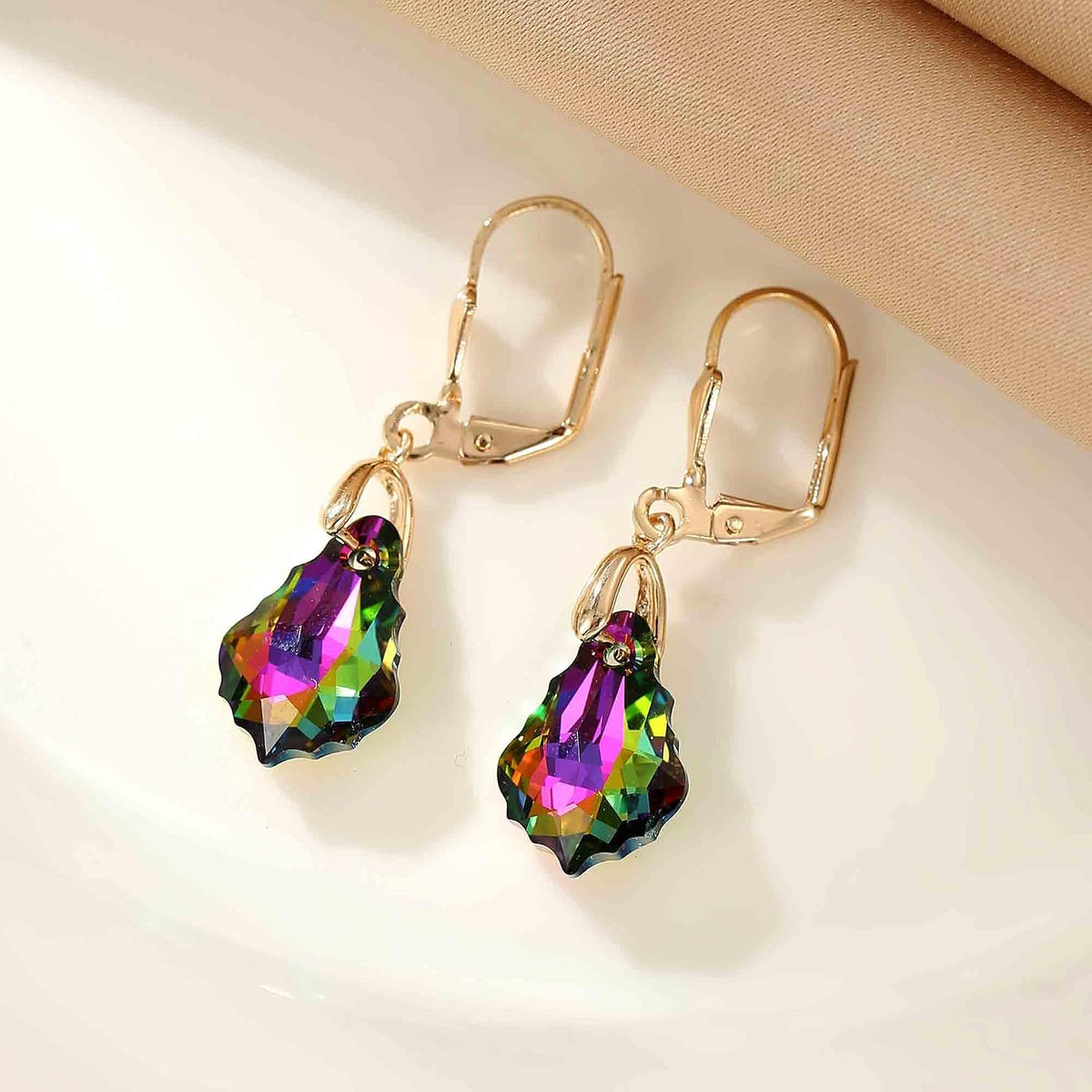 Aretes de cristal austriaco barroco con cierre de palanca para muje...