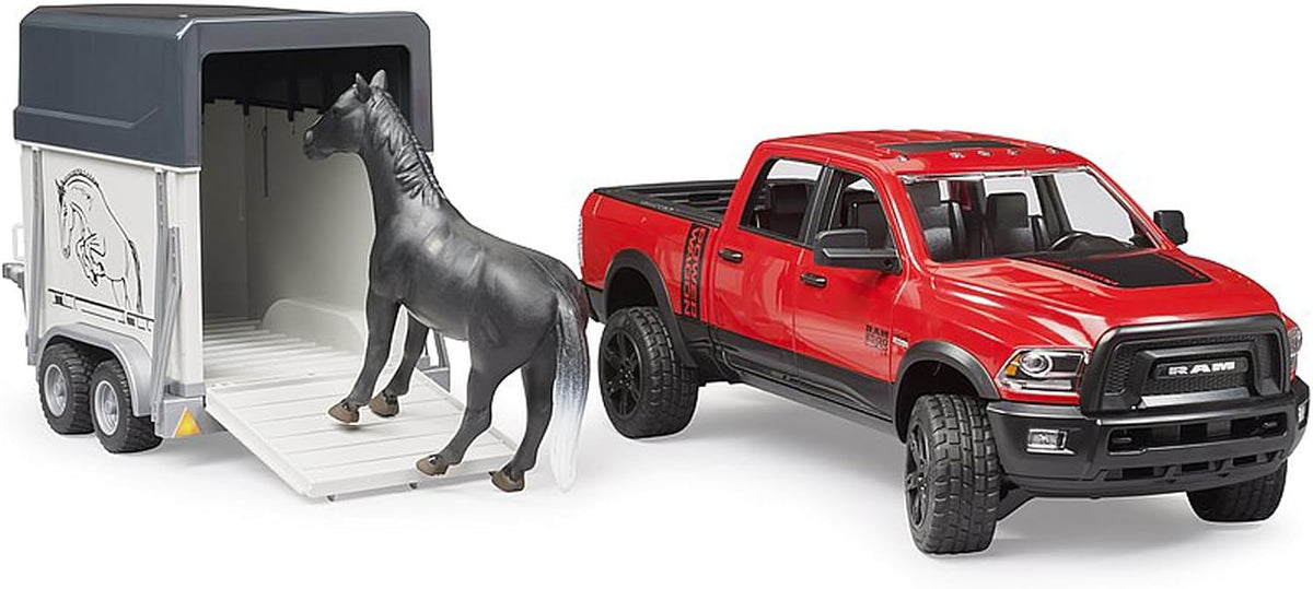 Bruder 02501 Ram 2500 Power Wagon con remolque para caballos y 1 ca...