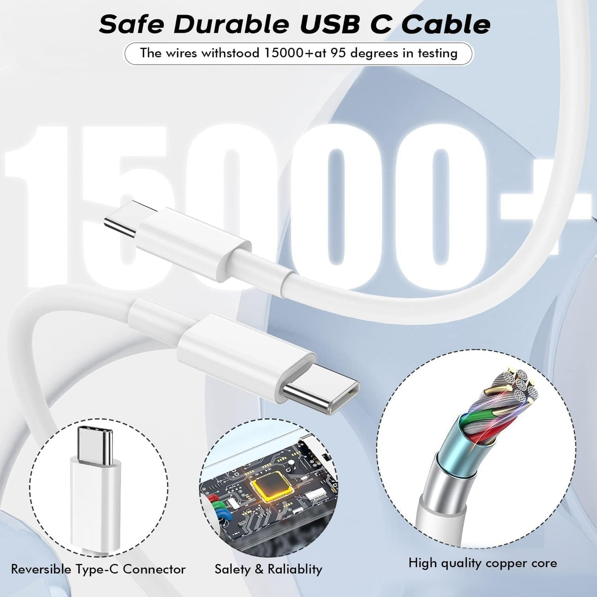 Paquete de 2 cargadores rápidos USB C extralargos de 10 pies para i...