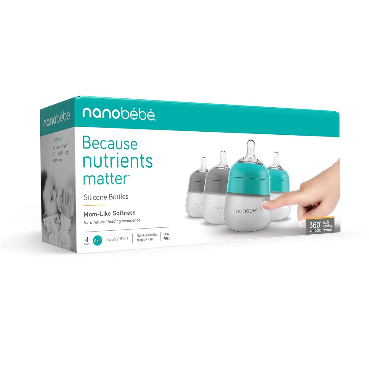Nanobebe - Biberón de silicona flexible, anticólicos, sensación nat...