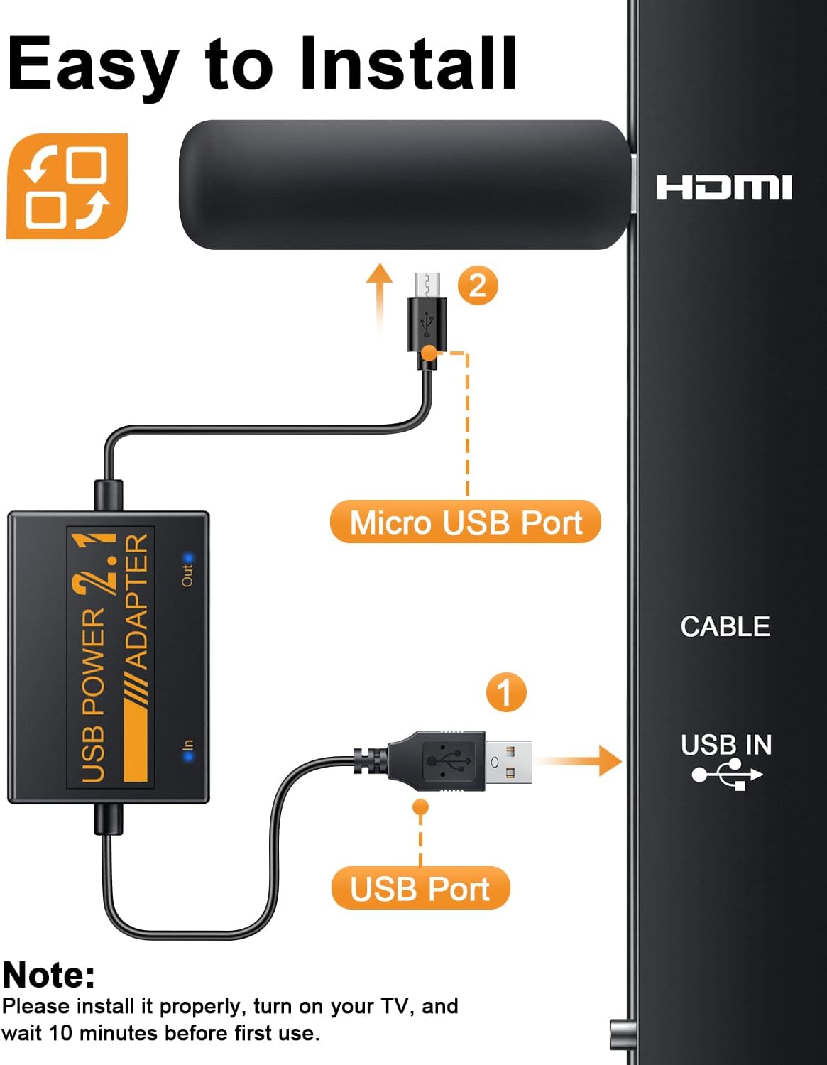 Adaptador de cable de alimentación USB para Fire TV Stick, alimenta...