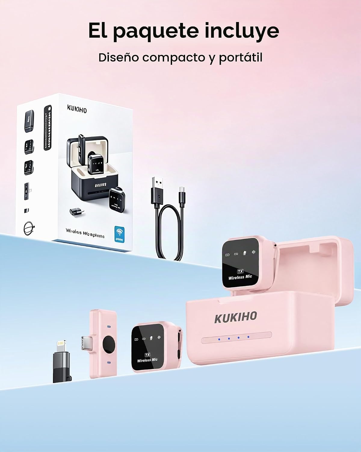 KUKIHO Micrófono Lavalier inalámbrico para iPhone, iPad y Android c...