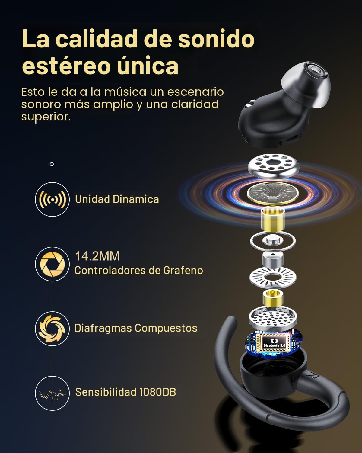 Auriculares inalámbricos, Bluetooth 5.4 Auriculares deportivos sobr...