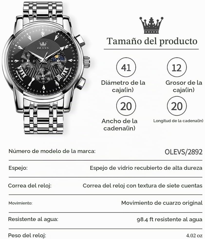 OLEVS Relojes para hombre Relojes de cronógrafo de fácil lectura lu...