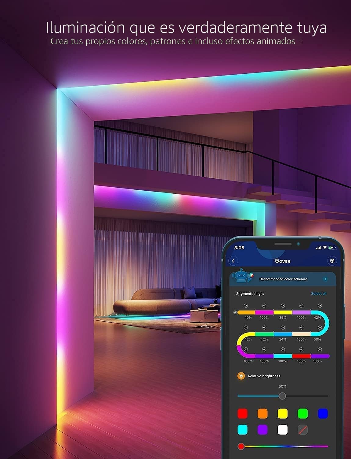 Govee RGBIC - Tira de luces LED inteligentes de 32.8 pies para dorm...