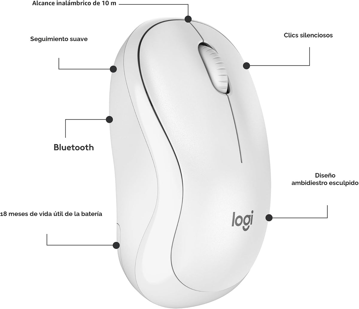 Logitech Ratón inalámbrico Bluetooth silencioso compacto M240 - Bla...