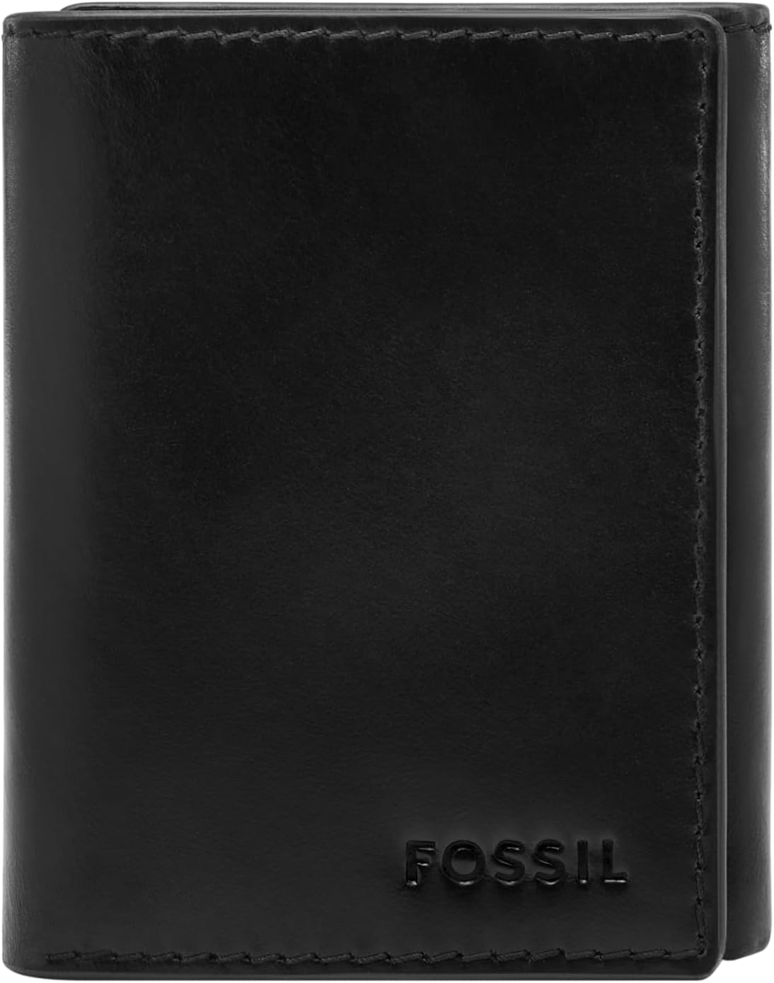 Fossil Billetera triple de cuero para hombre, Derrick Negro, Trifold