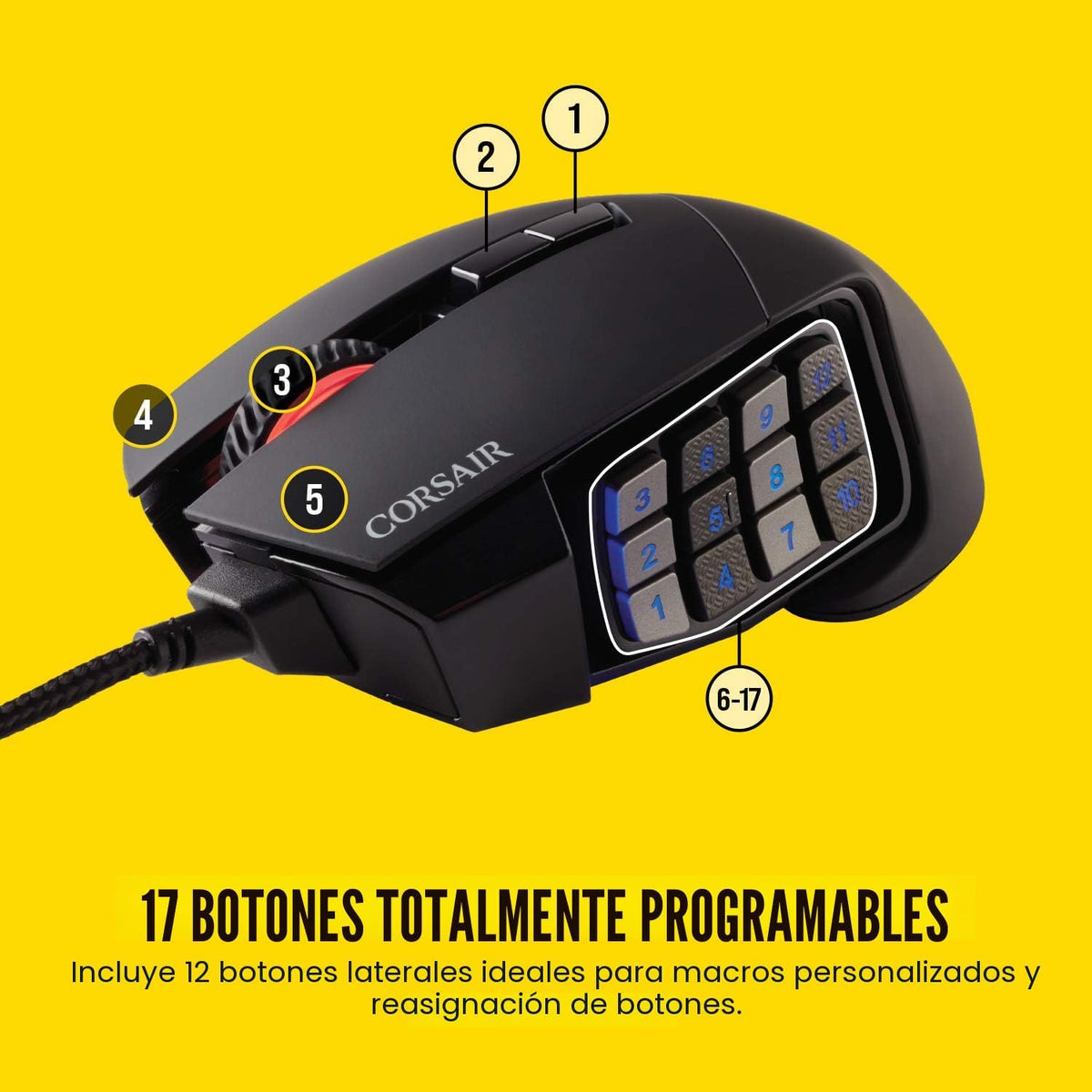 Corsair Scimitar RGB Elite Ratón Gaming MMO MOBA PC con Cable - Neg...