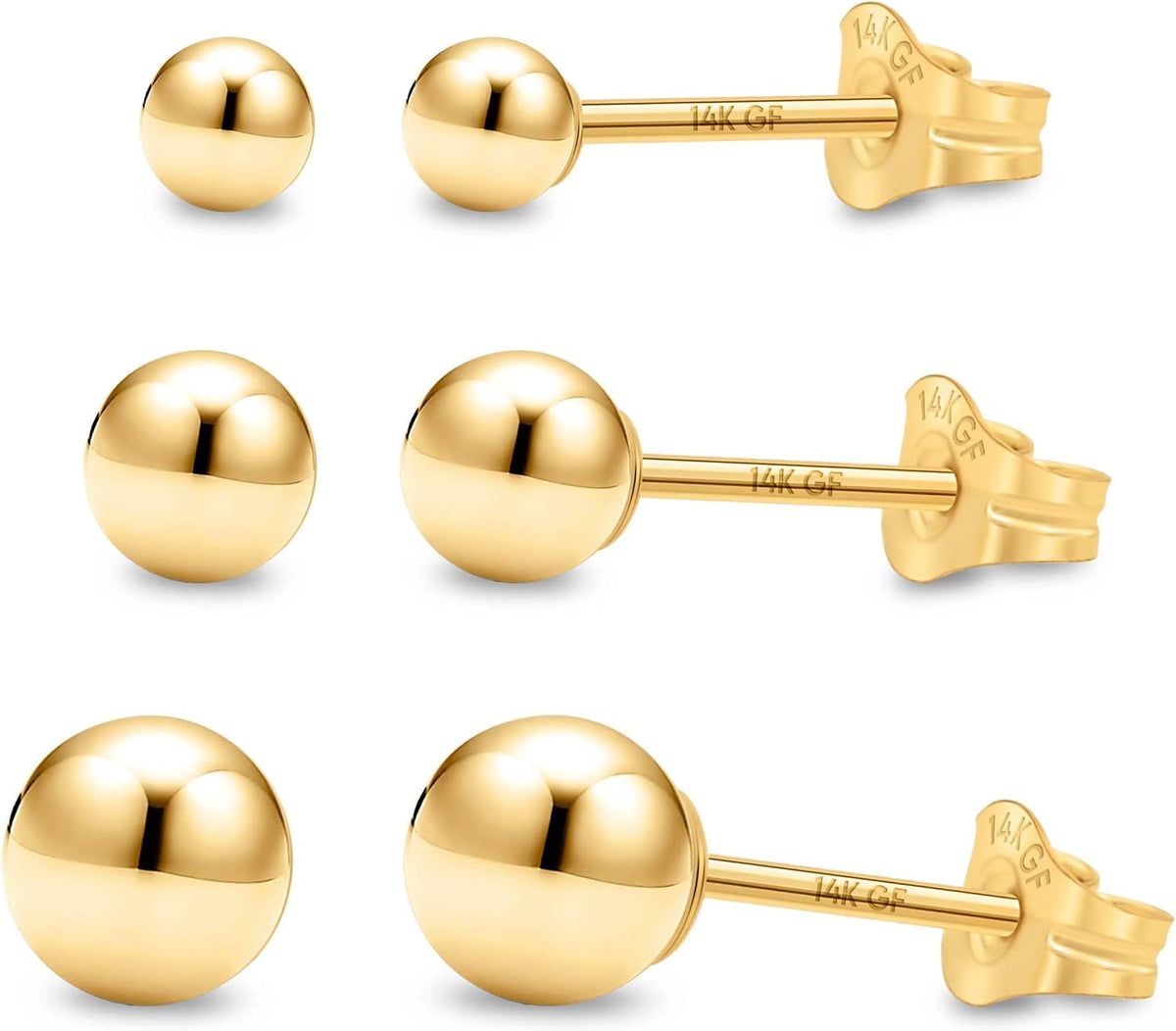 Kezef Aretes de bola rellenos de oro de 14 quilates para mujer, cap...