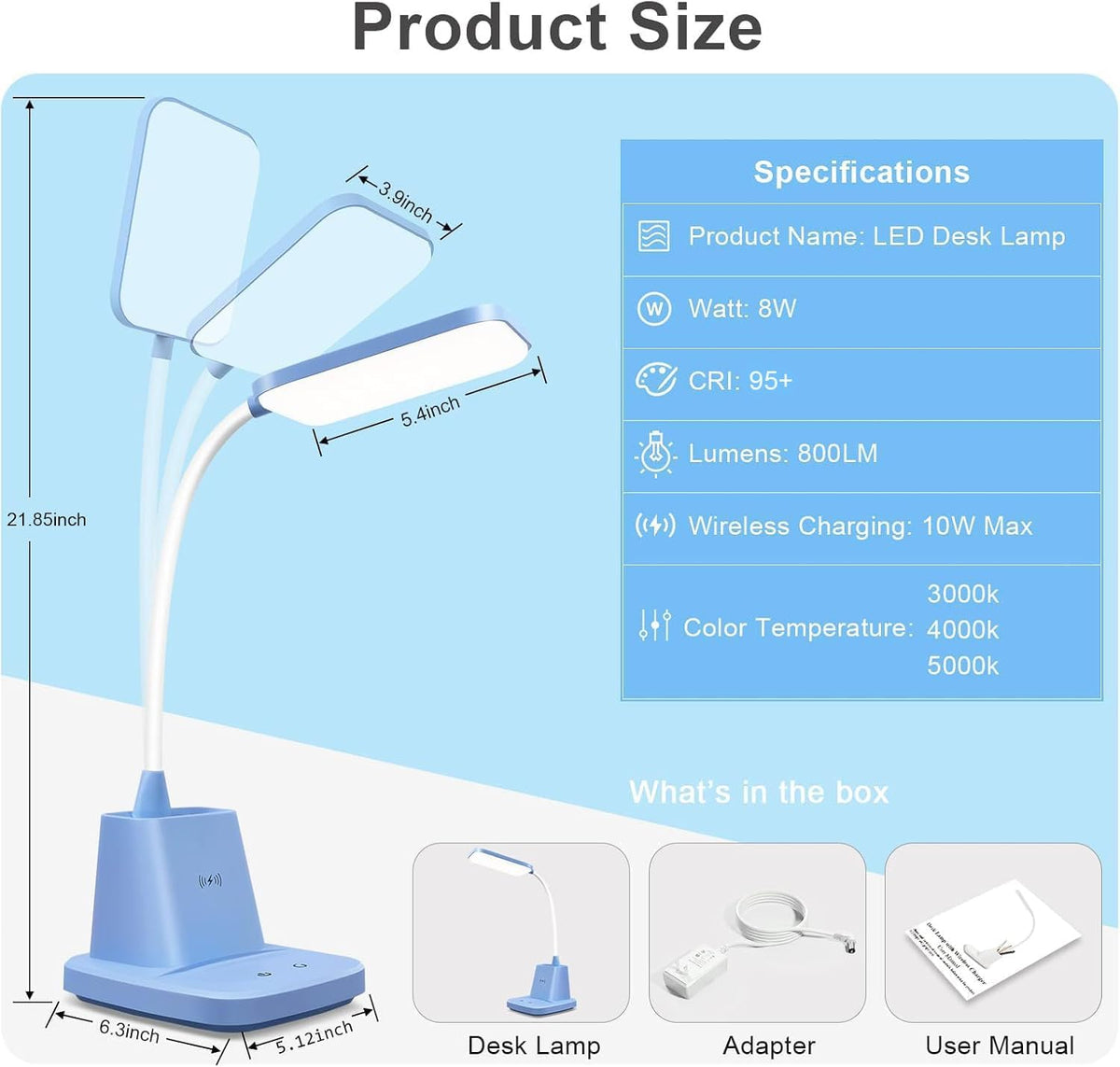 Sailstar - Lámpara de escritorio LED con carga inalámbrica de 10 W...