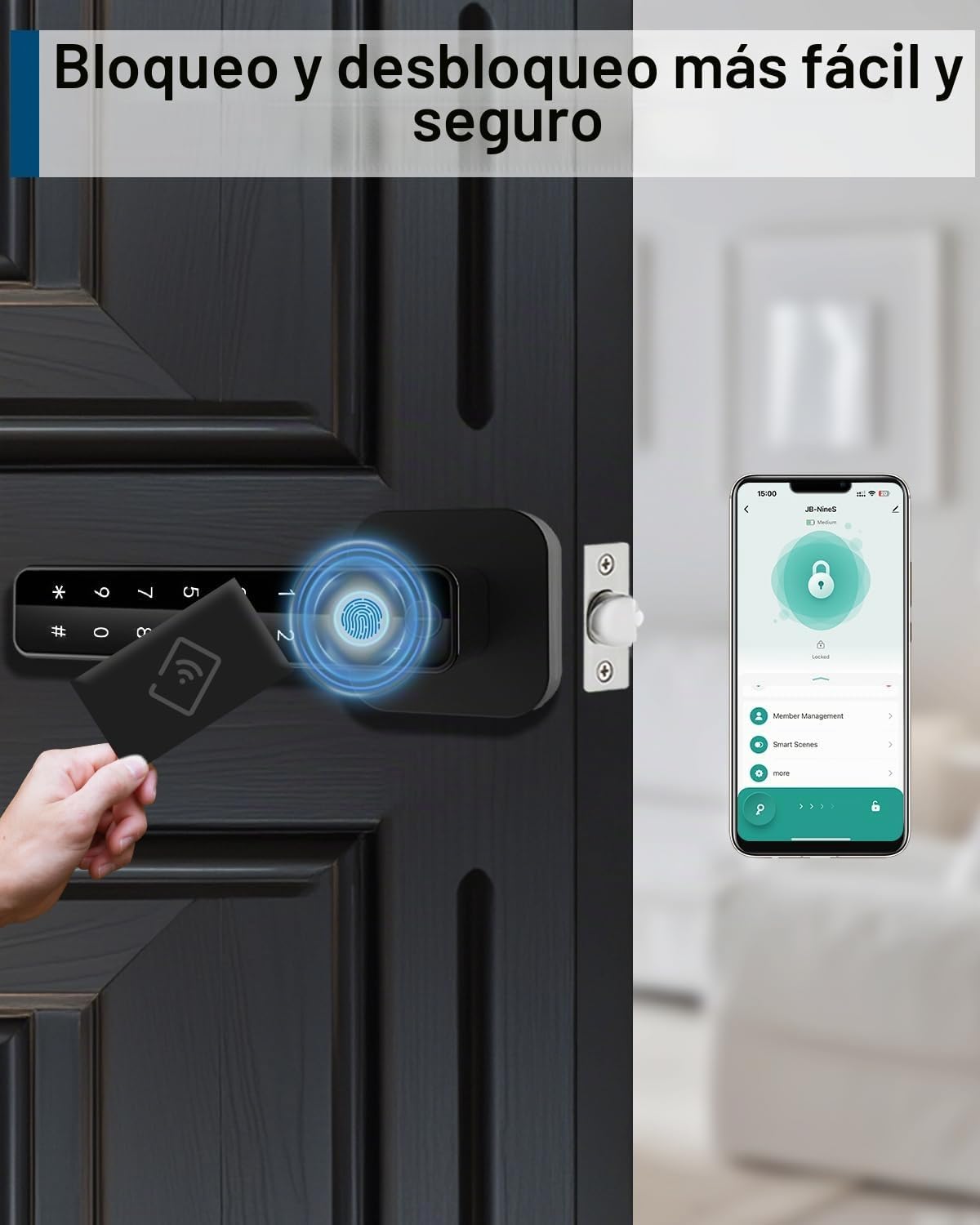 Buoan - Cerradura de puerta inteligente 5 en 1, perilla digital de...