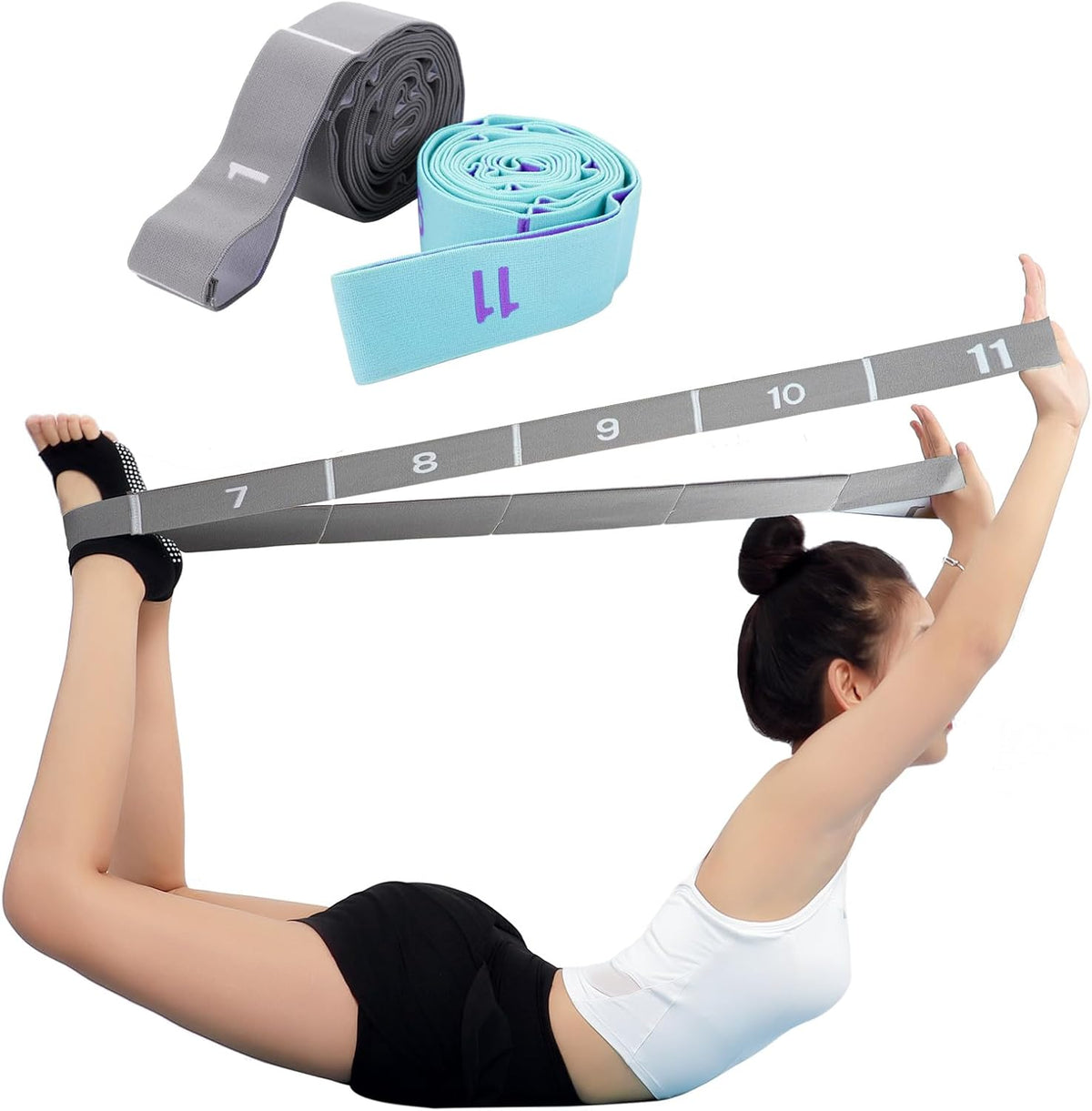 Paquete de 2 correas de yoga con 11 bucles, bandas elásticas ajusta...
