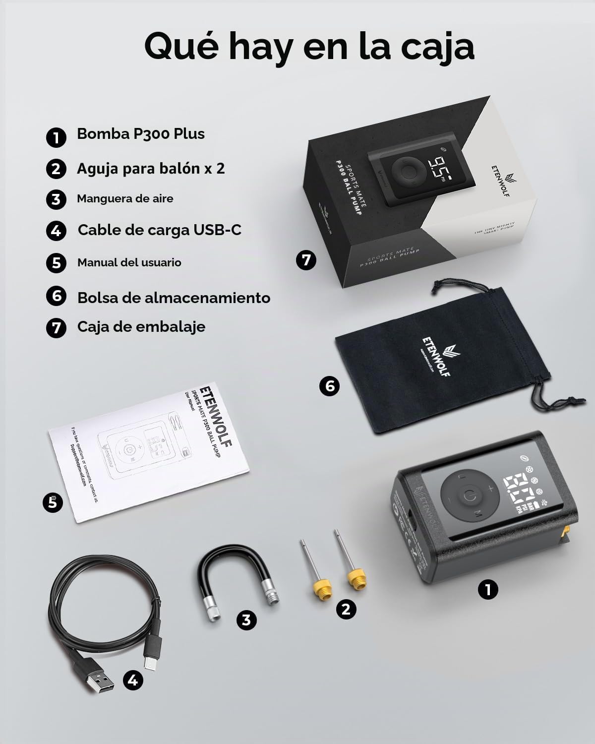 ETENWOLF Bomba de bola P300 Plus, bomba de baloncesto eléctrica par...
