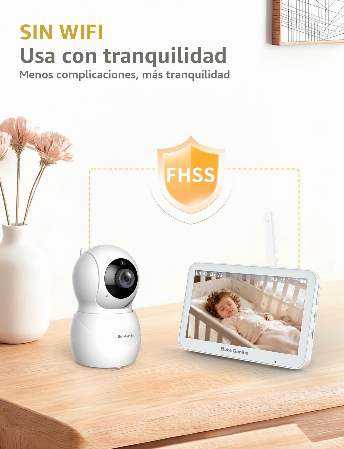 Baby Ganibs Monitor de bebé con cámara y audio sin WiF 6" IPS p...
