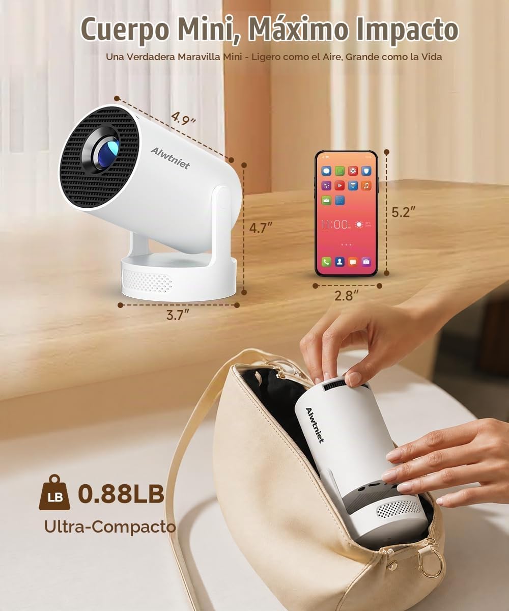 Mini proyector con Wifi y Bluetooth, proyector inteligente portátil...