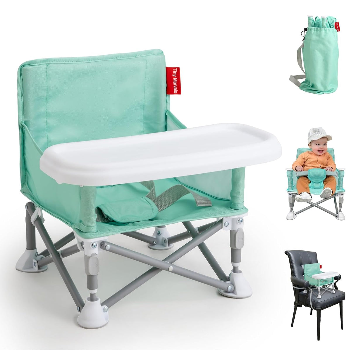Tiny Marvels Silla de bebé, silla alta portátil para viajes y playa...