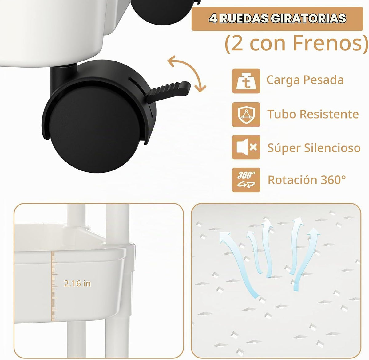 Carrito para pañales Volnamal, carrito rodante de 3 niveles para ar...