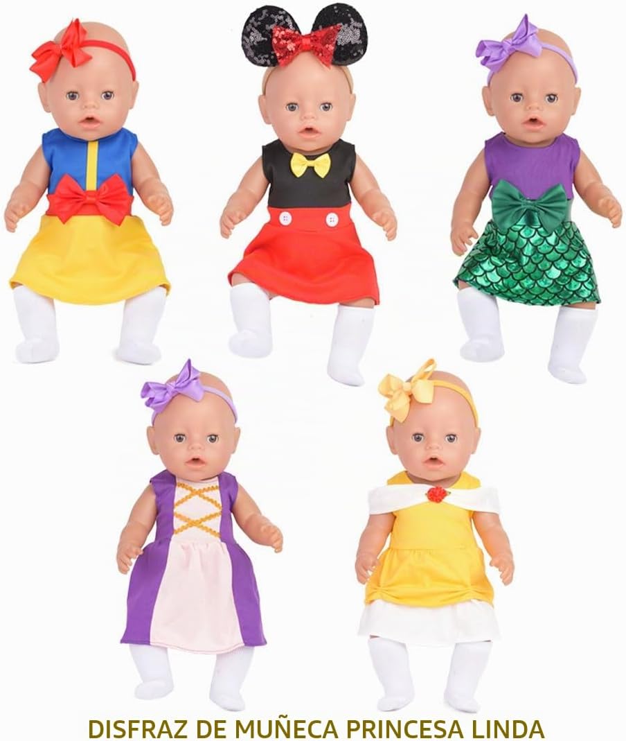 Sweet Dolly Accesorios para muñecas de bebé, 5 ropa de muñeca, traj...