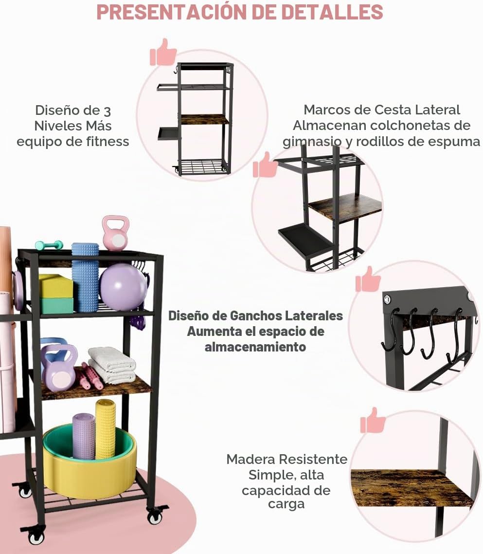 Estante de almacenamiento para esterilla de yoga Ardier con ruedas,...