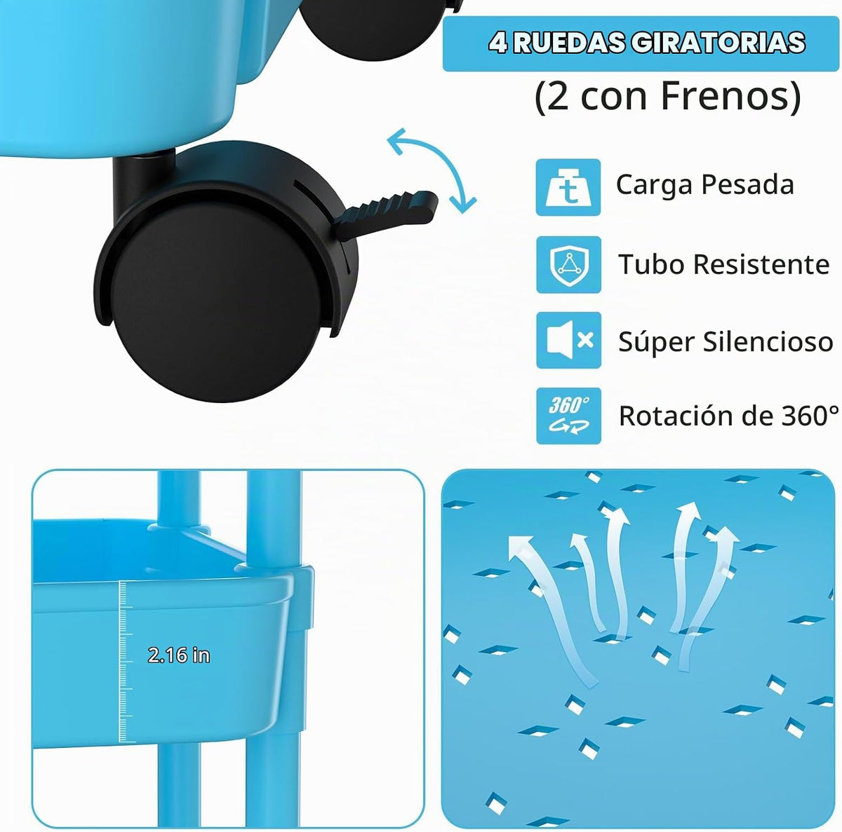Carrito para pañales Volnamal, carrito con ruedas de 3 niveles para...