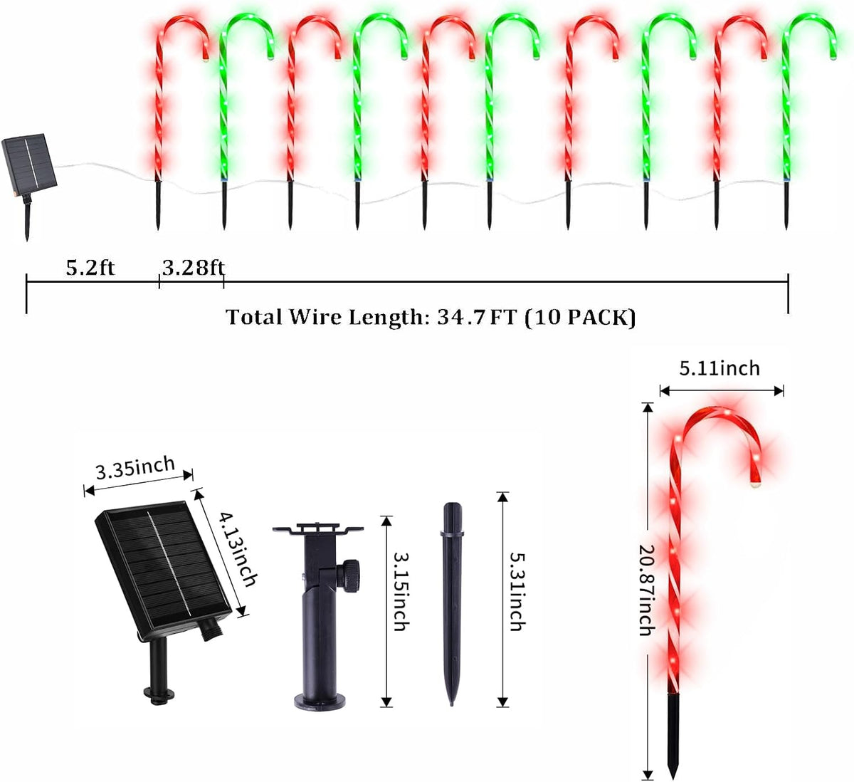Paquete de 10 luces solares de bastón de caramelo, 21 pulgadas | En...