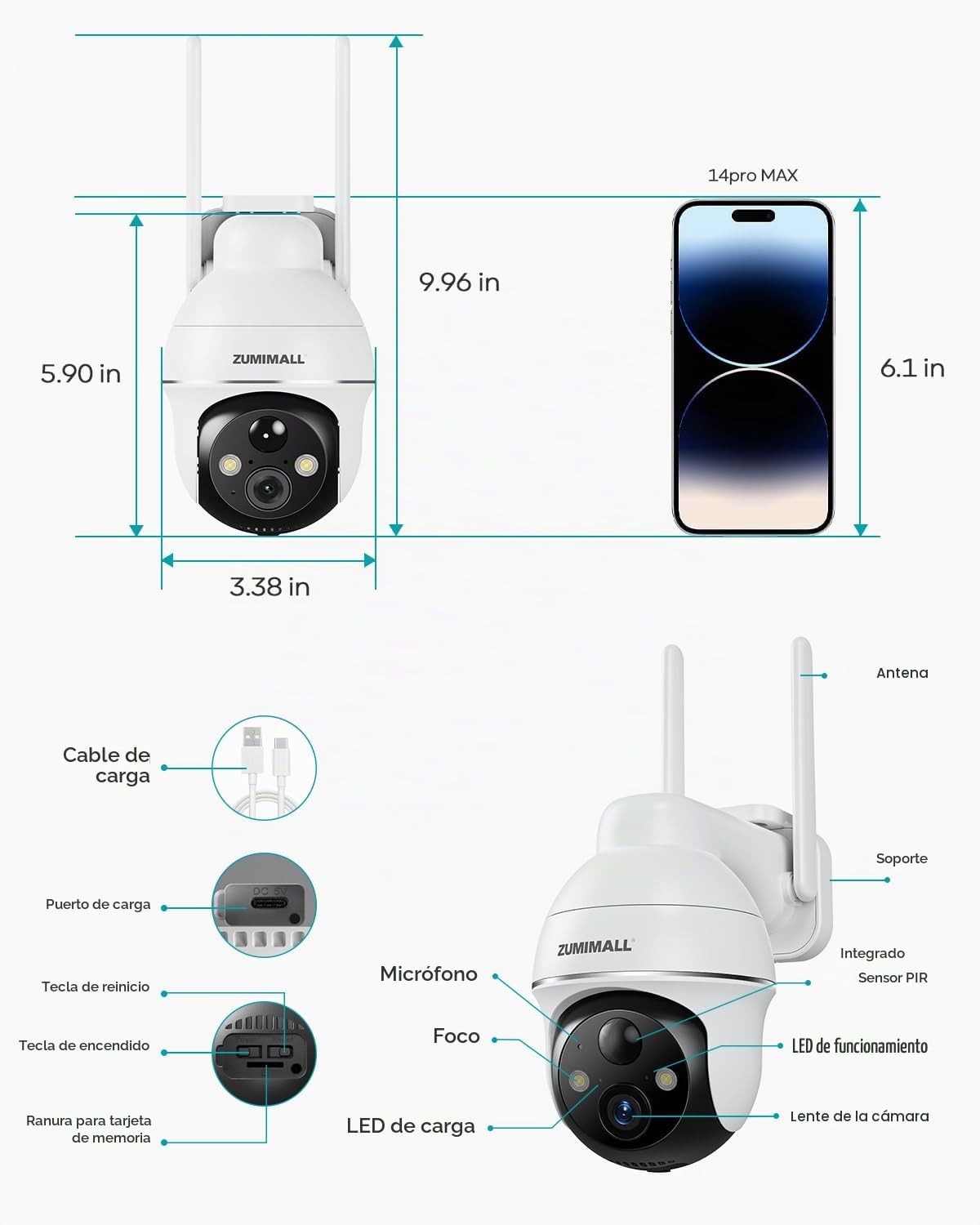 ZUMIMALL Cámaras de seguridad 2K inalámbricas para exteriores, cáma...