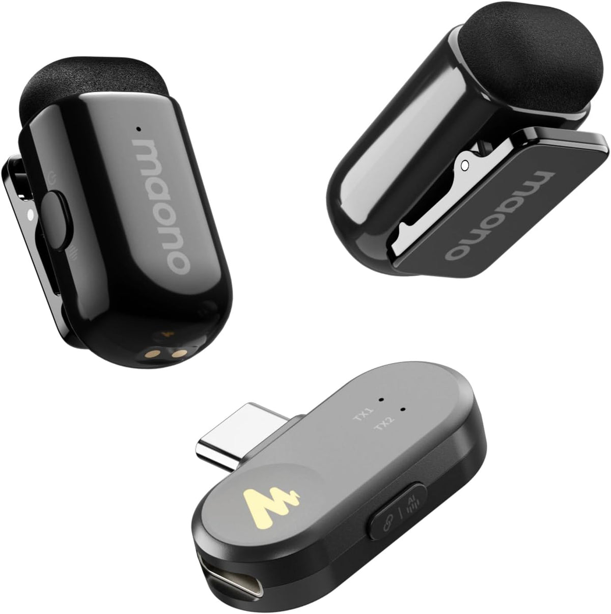 MAONO Micrófono inalámbrico T1 para iPhone\/Android (USBC\/Lightnin...