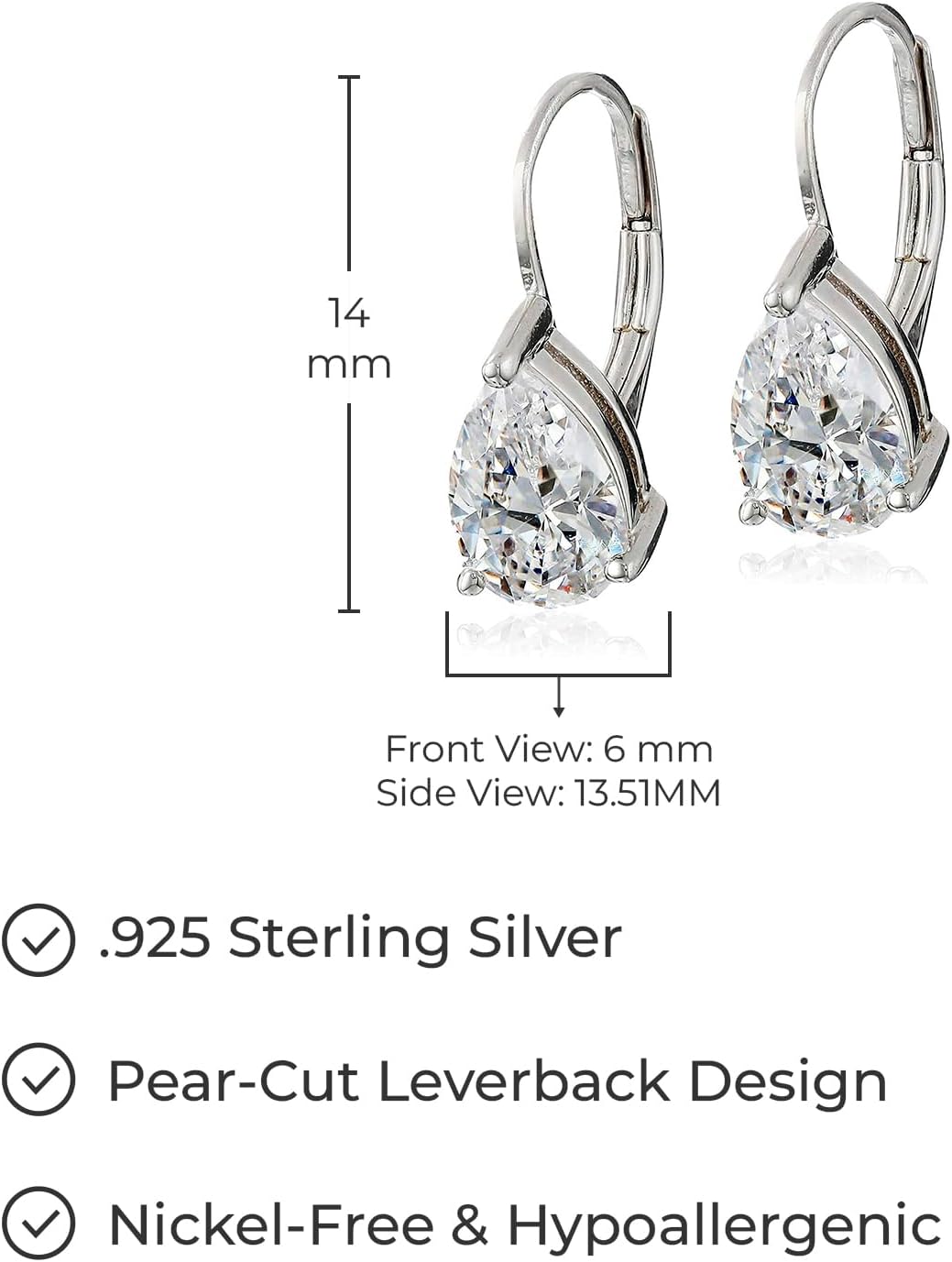 Amazon Essentials Pendientes de plata de ley o chapado en oro con c...