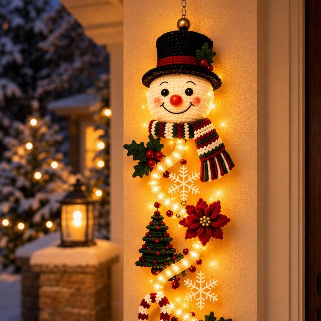 2 colgadores de puerta de Navidad iluminados con muñeco de nieve, l...