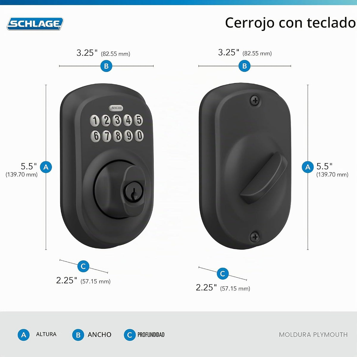 Schlage Cerradura de cerrojo de teclado electrónico, borde Plymouth...