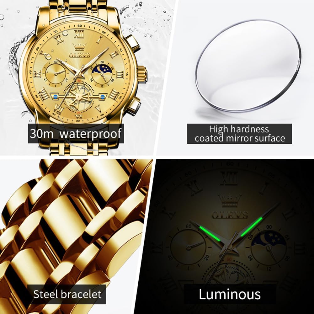 OLEVS Relojes para hombre, resistente al agua, de lujo, gran cara,...