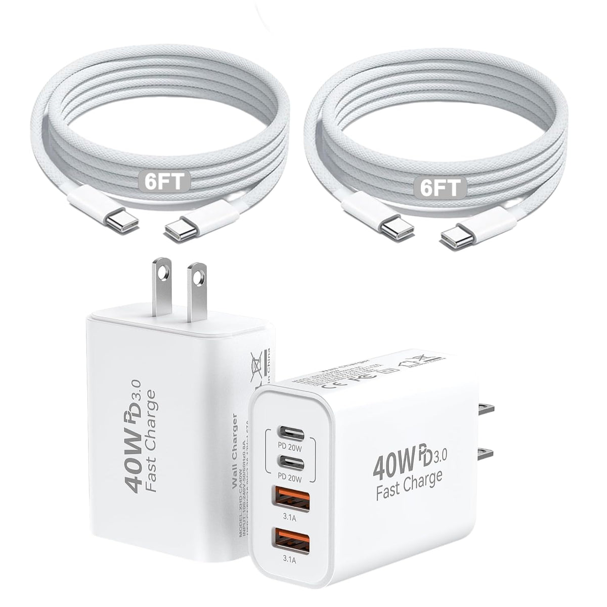Paquete de 2 bloques de carga rápida para iPhone 17, 16, 15 Pro Max...