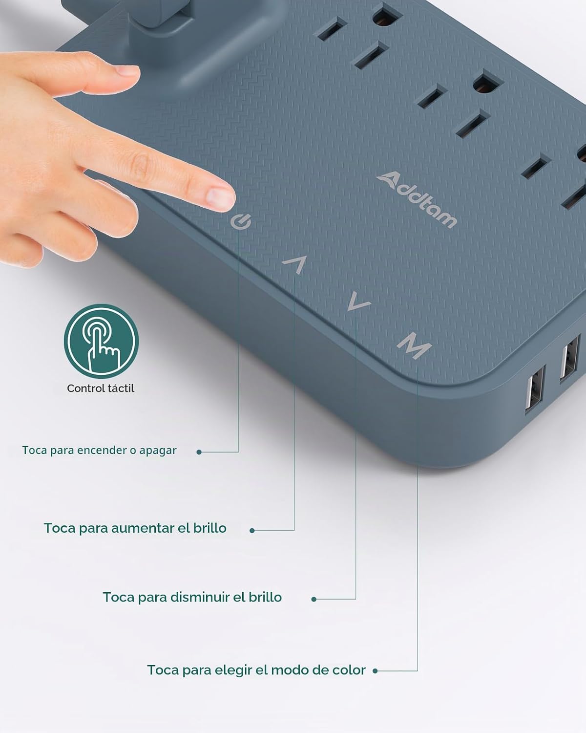 Addtam Lámpara LED de escritorio, tira de alimentación con 3 tomas,...
