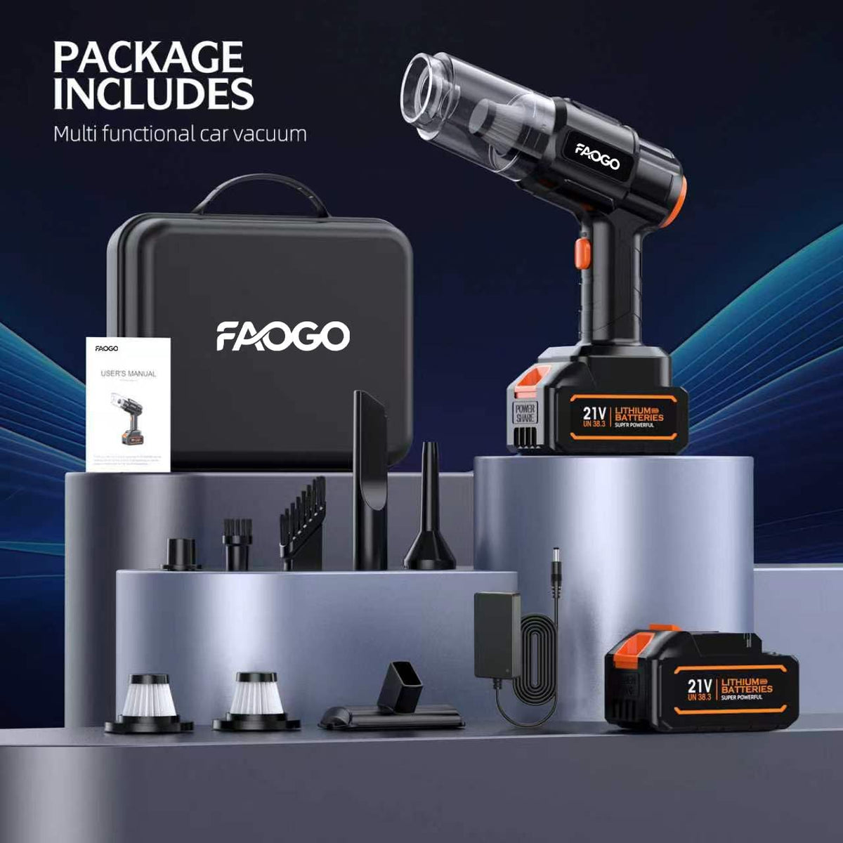 FAOGO Aspiradora portátil inalámbrica para automóvil, motor sin esc...