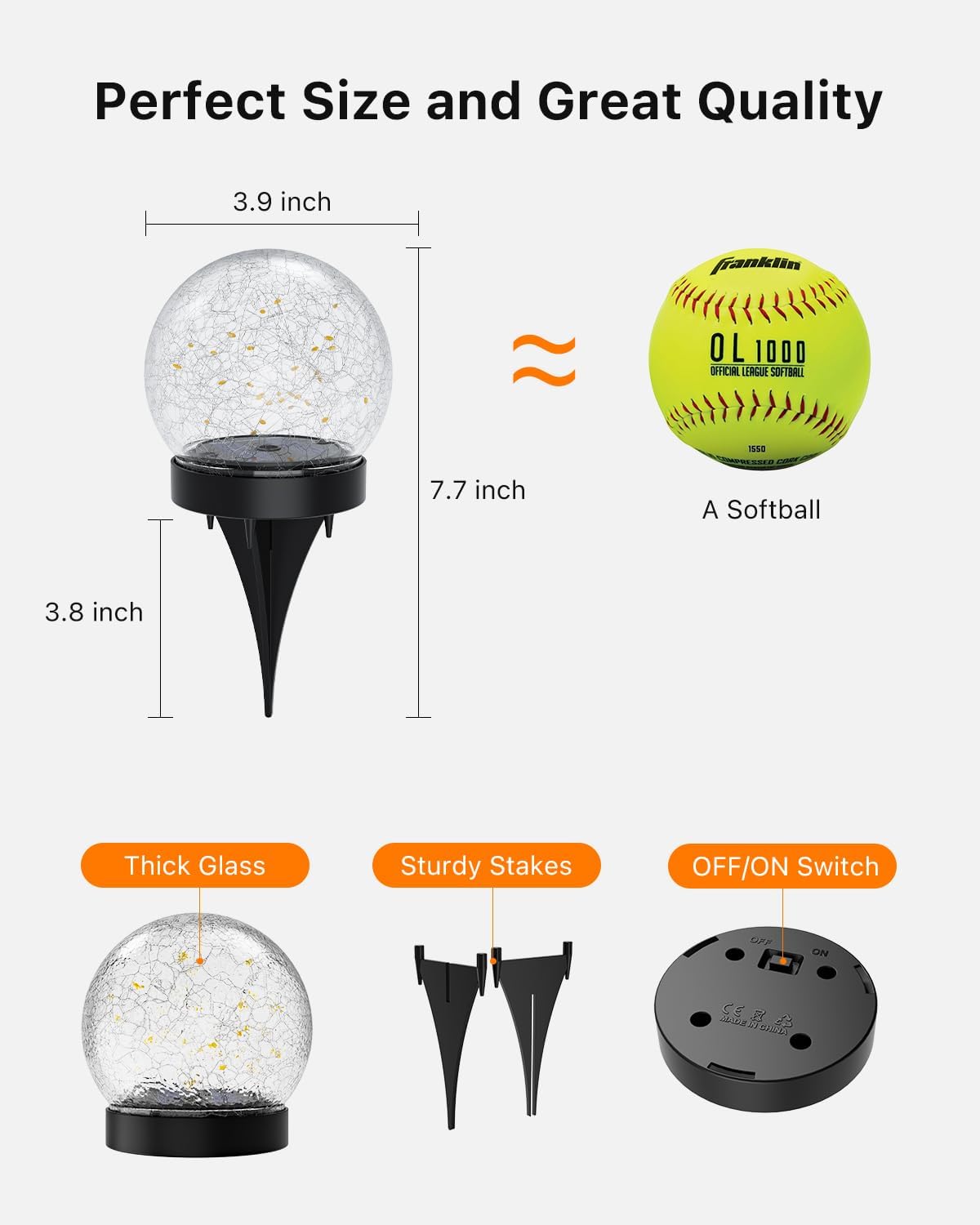 GVSHINE Paquete de 8 luces de bola de vidrio agrietado multicolor d...
