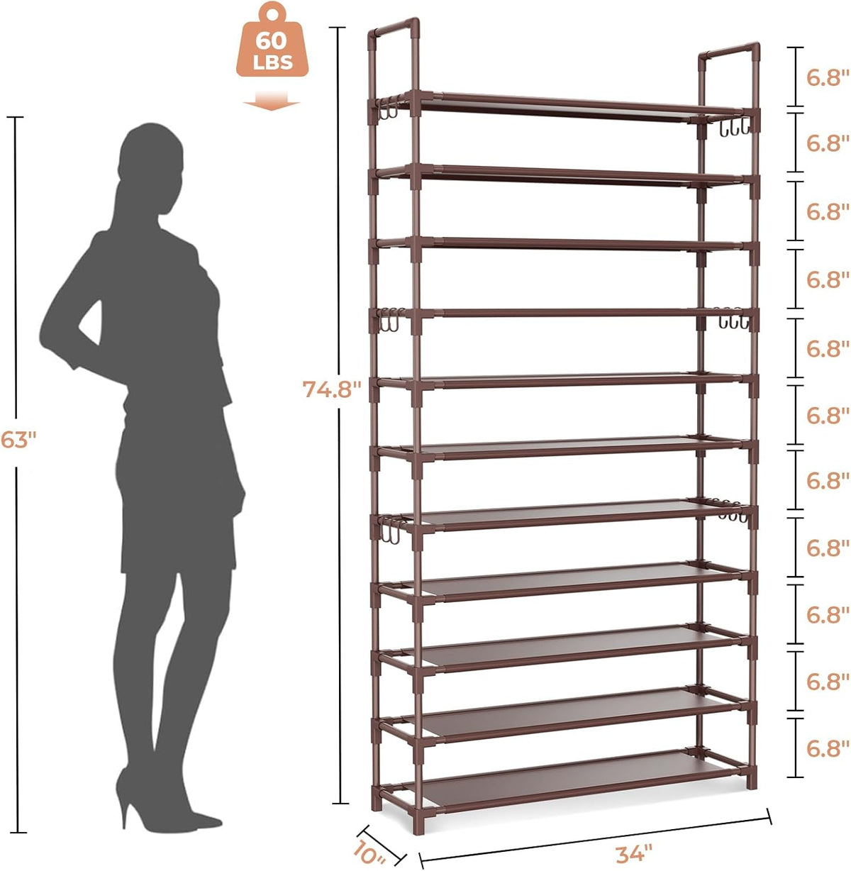 LANTEFUL Estante Alto de 11 Niveles para Zapatos Sostiene 55 Pares...