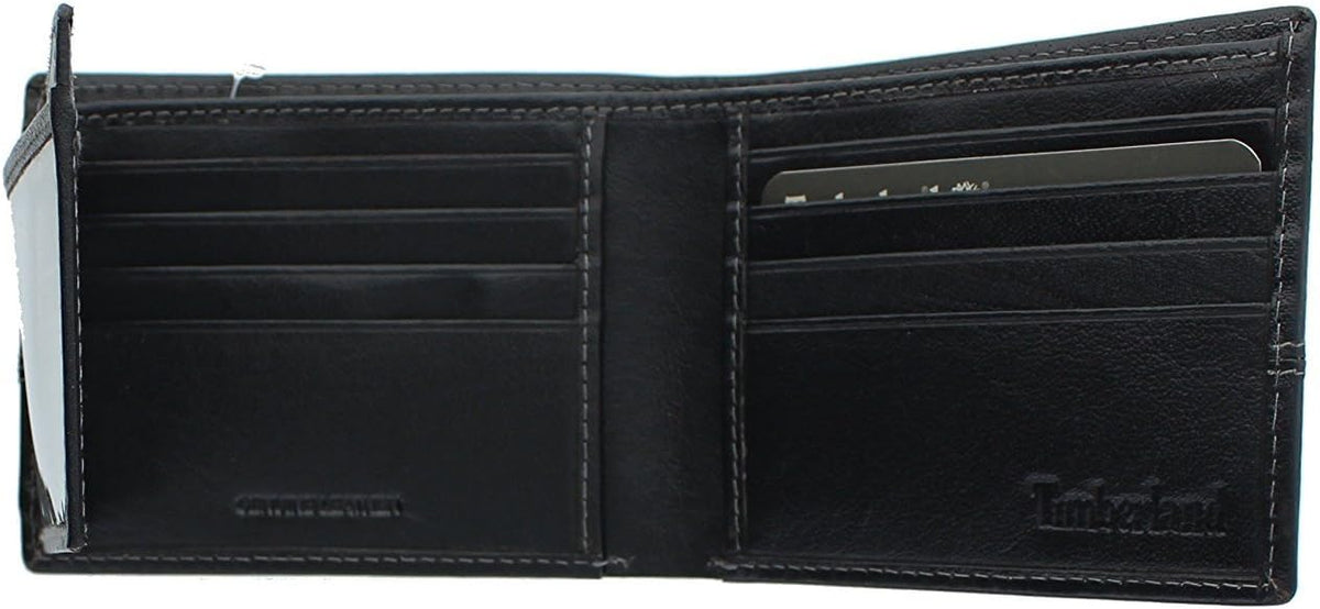 Timberland Billetera plegable de cuero para hombre, color negro, ta...